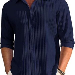 CB-COLEBROOK Men's Casual Button Down Shirts Long Sleeve Linen Shirt Fashion Textured Beach Summer Shirts